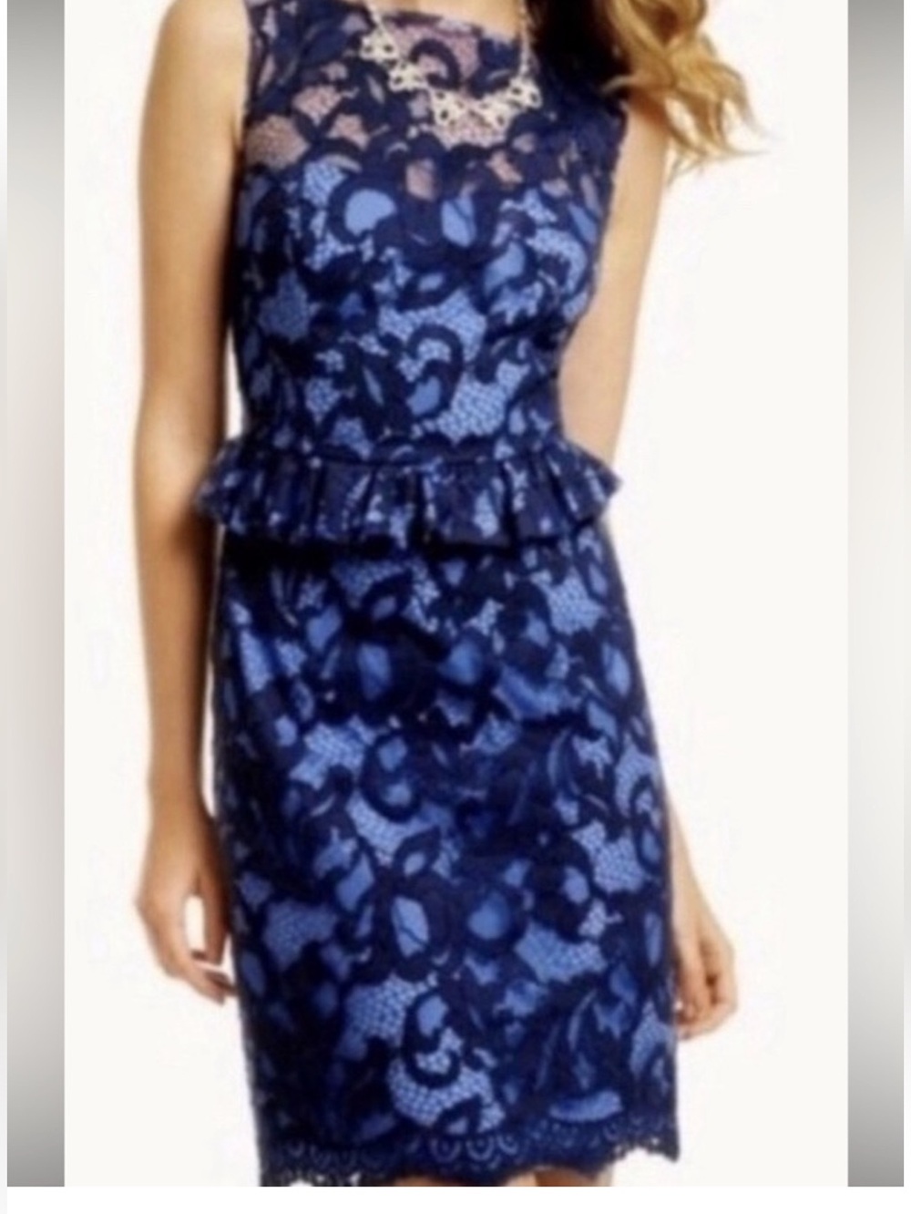 NWOT Lilly Pulitzer Sz 4 Dress Blue Lace Peplum Knee Modest
Sleeveless Eyelet